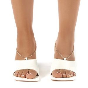 Public Desire White PU Gold Chained Mules 7